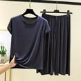 thumbnail image 1 of PNTUTB Summer Women's Solid Color Casual Loose Crew Neck Short Sleeve T Shirt with Tie Waist Wide Leg Pants Set, 1 of 6