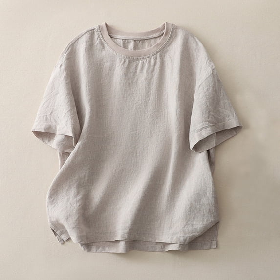 PNTUTB Summer Women's Solid Color Casual Lightweight Breathable Round Neck Pullover Short Sleeve Tops