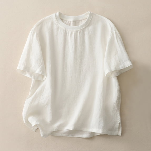 PNTUTB Summer Women's Solid Color Casual Lightweight Breathable Round Neck Pullover Short Sleeve Tops