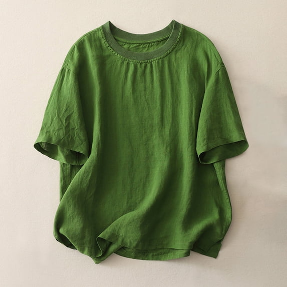 PNTUTB Summer Women's Solid Color Casual Lightweight Breathable Round Neck Pullover Short Sleeve Tops