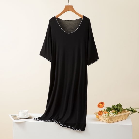 PNTUTB Summer Women's Solid Color Soft Lightweight Casual Round Neck Short Sleeve Loose Comfortable Nightgown