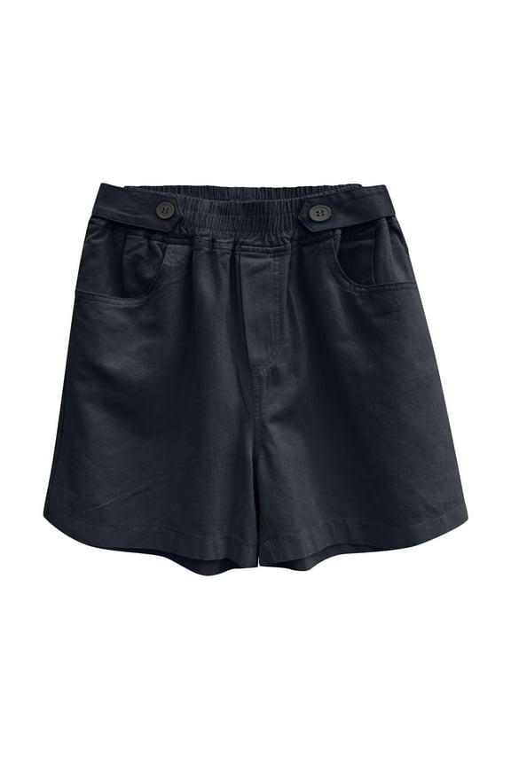 Summer Women's Solid Color Washed Denim Cotton Elastic Waist Button Fly Casual Versatile Shorts