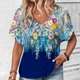thumbnail image 1 of PNTUTB Summer Women's Trend Versatile Fashion Print Casual V Neck Short Sleeve Loose Comfortable T Shirt, 1 of 6