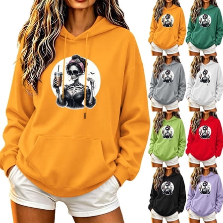 PNTUTB Sweatshirt for Women Drawstring Hoodie Long Sleeve Pullover Top Fashion Print Halloween Party Casual Comfort Fall Winter Trendy Sweatshirt