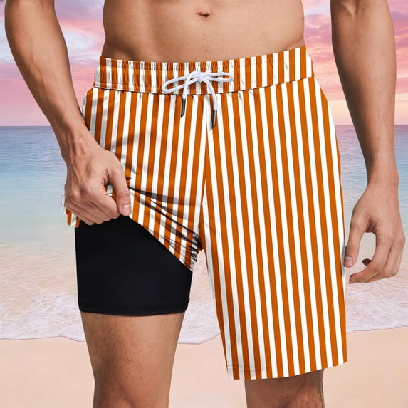 PNTUTB Swim Trunks for Men Beach Shorts Fine Vertical Stripe Shorts Casual Loose Comfortable Shorts Elastic Waistband Drawstring Lining Quick-Dry Swim Shorts