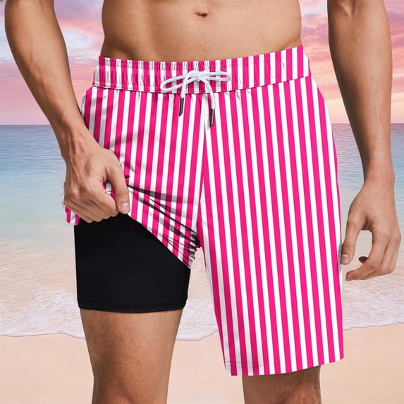 PNTUTB Swim Trunks for Men Beach Shorts Fine Vertical Stripe Shorts Casual Loose Comfortable Shorts Elastic Waistband Drawstring Lining Quick-Dry Swim Shorts