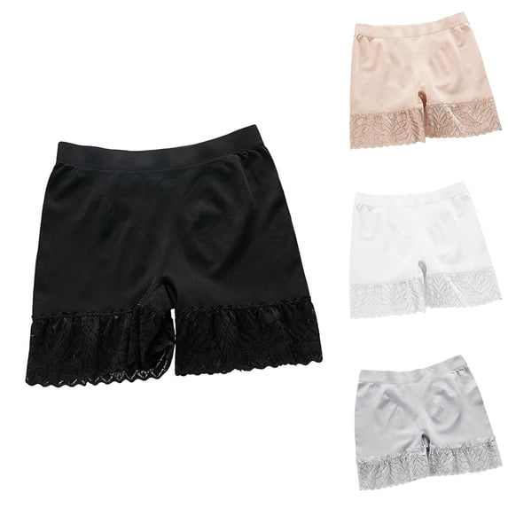 PNTUTB Underwear for Women Solid-Color Lace-Panel Panties Highly Stretchy Soft Comfortable Modest Mid-Rise Secure Boxer Briefs Everyday Underpants