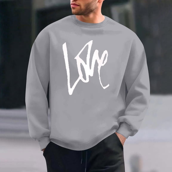 PNTUTB Valentine's Day Long Sleeve Sweatshirts for Men's Fashion Print Casual Crew Neck Loose Pullover Tops