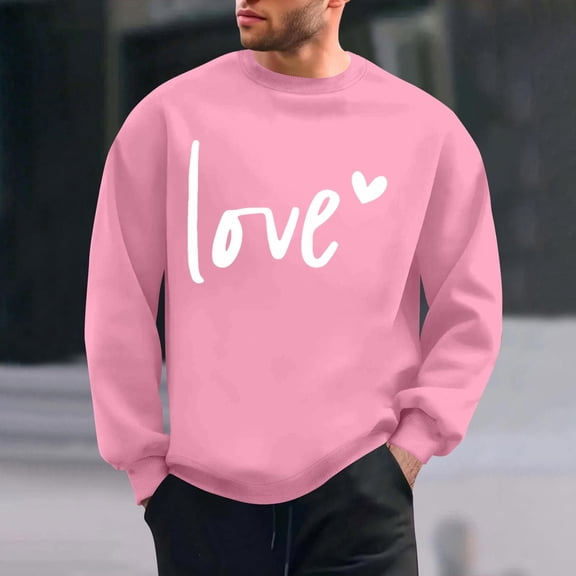 PNTUTB Valentine's Day Men's Fashion Print Classic Crew Neck Long Sleeve Casual Loose Pullover Comfort Sweatshirts