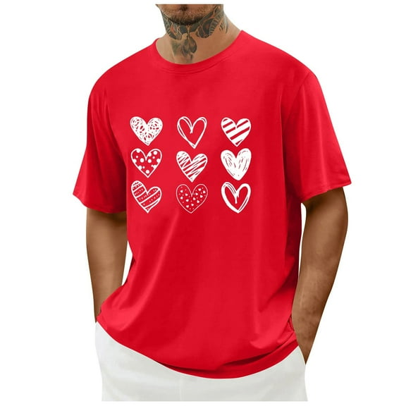PNTUTB Valentine's Day Men's Fashion Themed Prints Short Sleeve Crew Neck Casual Loose Comfortable T-shirt