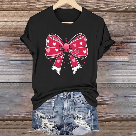PNTUTB Valentine's Day Versatile Women's Fashion Print Crew Neck Short Sleeve Comfort Casual Loose T Shirt
