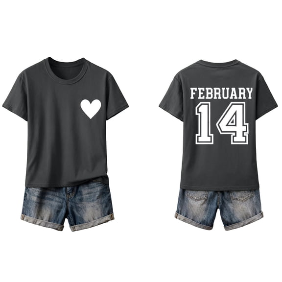 PNTUTB Valentine's Day Women's Fashion Heart Shaped Alphanumeric Print Crew Neck Loose Short Sleeve T Shirt