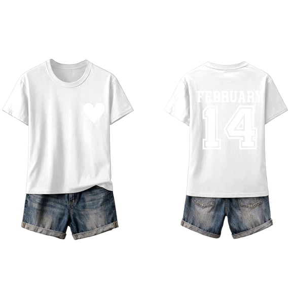 PNTUTB Valentine's Day Women's Fashion Heart Shaped Alphanumeric Print Crew Neck Loose Short Sleeve T Shirt