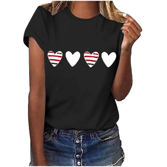 PNTUTB Valentine's Day Women's Fashion Print Crew Neck Short Sleeve Casual Loose Comfortable T Shirt
