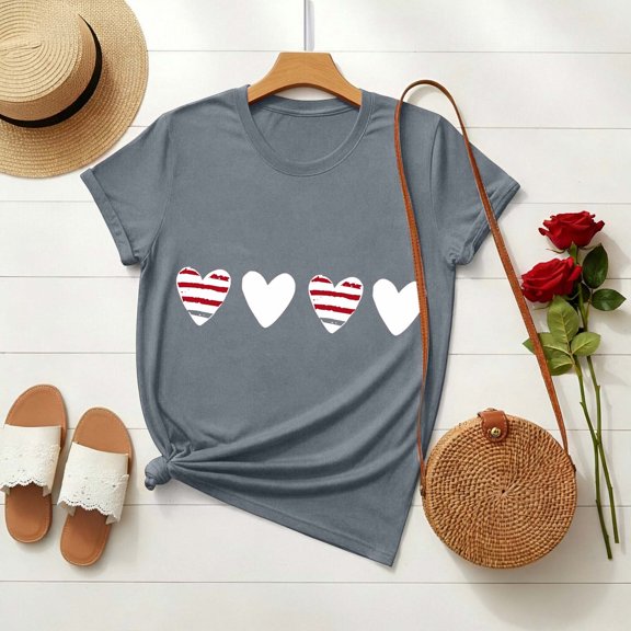PNTUTB Valentine's Day Women's Fashion Print Crew Neck Short Sleeve Casual Loose Comfortable T Shirt