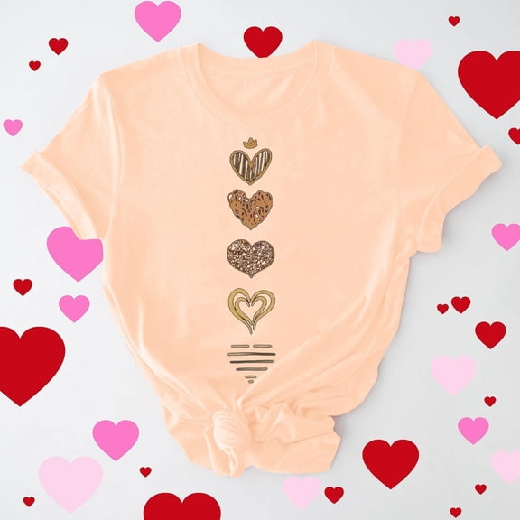 PNTUTB Valentine's Day Women's Fashionable Print Crew Neck Short Sleeve Versatile Comfort Loose T Shirt