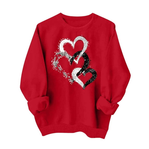 PNTUTB Valentines Sweatshirt for Women Love Heart Print Casual Oversized Crew Neck Long Sleeve Pullover Sweatshirts