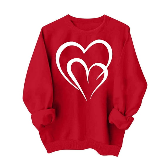 PNTUTB Valentines Sweatshirt for Women Love Heart Print Casual Oversized Crew Neck Long Sleeve Pullover Sweatshirts