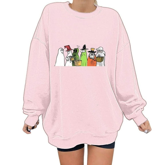 PNTUTB Women Casual Crewneck Long Sleeve Hoodless Sweatshirts Cute Print Tops Fall Winter Fashion Clothing