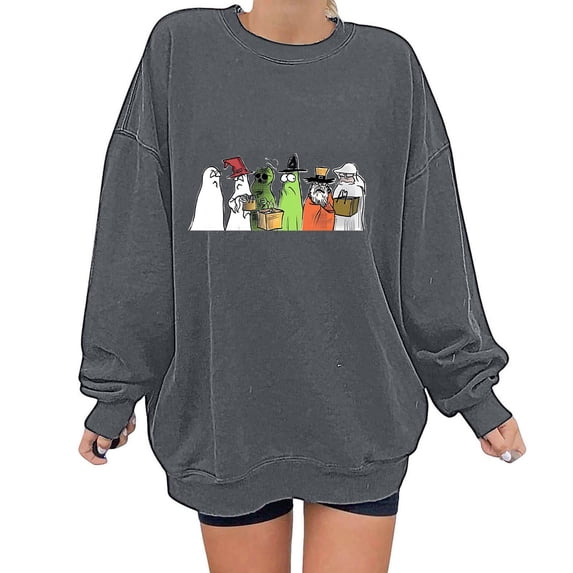 PNTUTB Women Casual Crewneck Long Sleeve Hoodless Sweatshirts Cute Print Tops Fall Winter Fashion Clothing