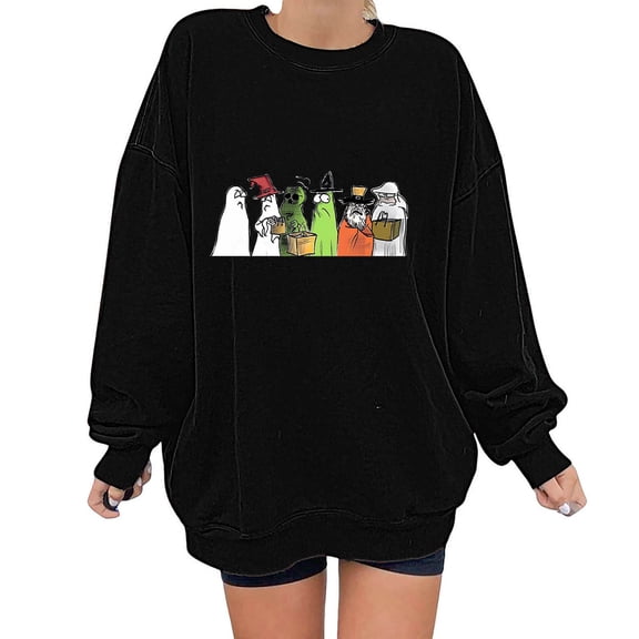 PNTUTB Women Casual Crewneck Long Sleeve Hoodless Sweatshirts Cute Print Tops Fall Winter Fashion Clothing