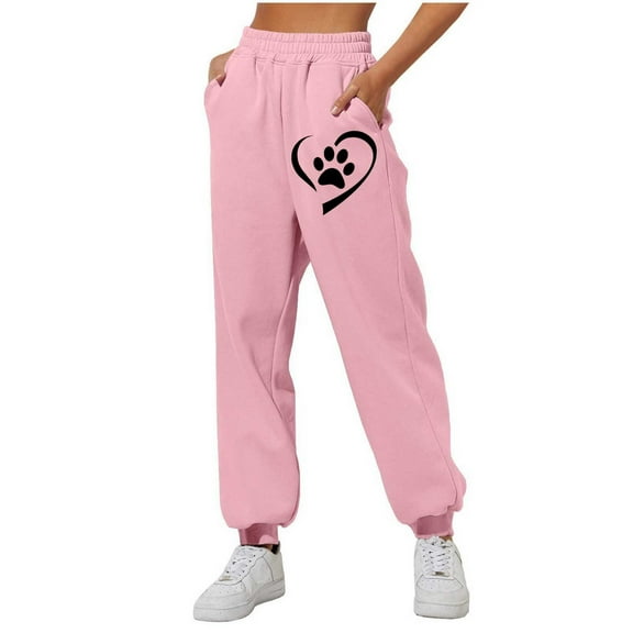 PNTUTB Women Casual Fashion Solid Color Printing Sweatpants with Side Pocket Loose Ankle Cinched Sports Pants