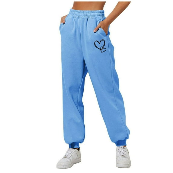 PNTUTB Women Casual Fashion Solid Color Printing Sweatpants with Side Pocket Loose Ankle Cinched Sports Pants