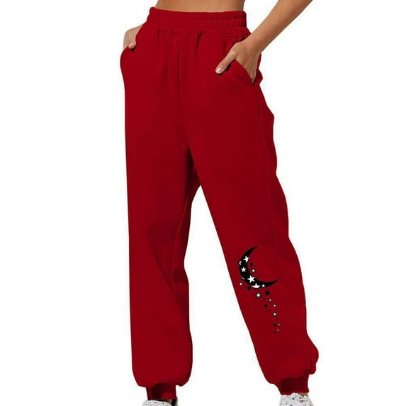 PNTUTB Women Casual Fashion Solid Color Printing Sweatpants with Side Pocket Loose Ankle Cinched Sports Pants