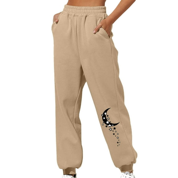 PNTUTB Women Casual Fashion Solid Color Printing Sweatpants with Side Pocket Loose Ankle Cinched Sports Pants