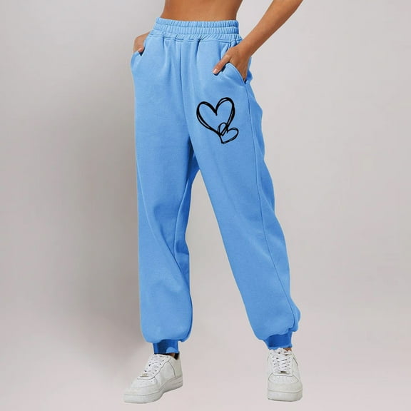 PNTUTB Women Casual Printing Comfortable Solid Color Sweatpants with Loose Ankle Cinched Sports Fitness Pants