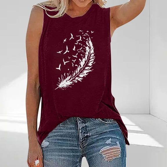 PNTUTB Women Casual Summer Loose Tank Basic Tees Comfortable Fit Casual Round Neck Sleeveless Printed Blouses