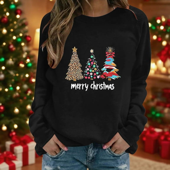 PNTUTB Women Fashion Christmas Casual Printed Round Neck Loose Long Sleeve Pullover Sweatshirts