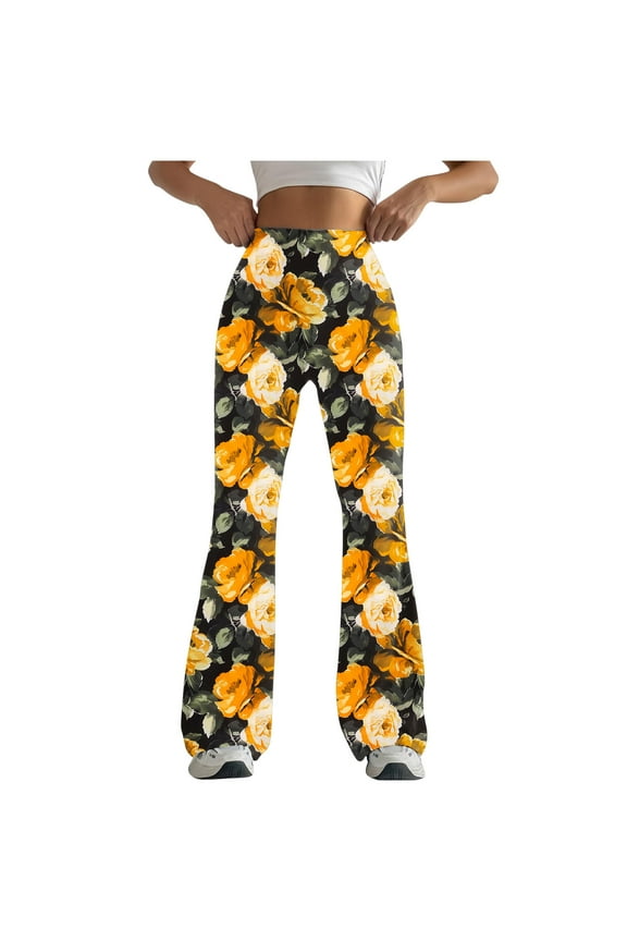 Women High Elasticity Tight Fitting Hip Hugging Body Shaping Printed Flared Pants Long Pants
