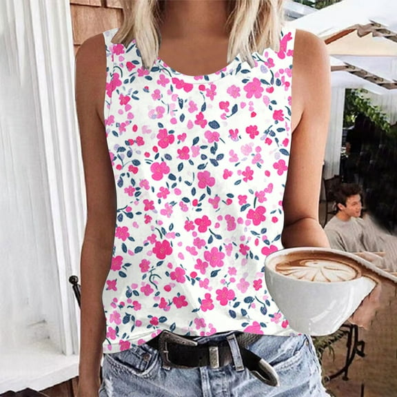 PNTUTB Women Printing Tank Round Neck Sleeveless Basic Tees Comfortable Summer Casual Blouses