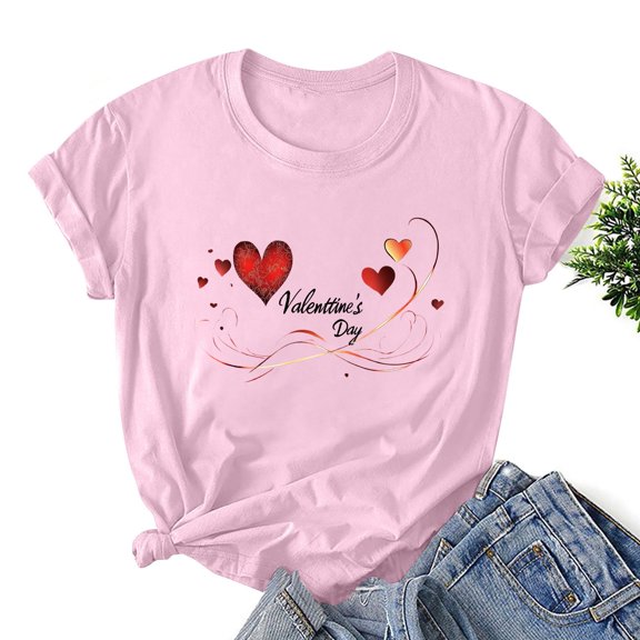 PNTUTB Women'S Lover Printed T-Shirt Round Neck Short Sleeved