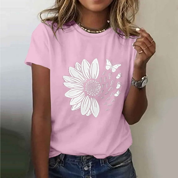 PNTUTB Women'S Lover Printed T-Shirt Round Neck Short Sleeved