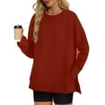 thumbnail image 1 of PNTUTB Women Solid Color Casual Crewneck Hoodless Sweatshirts Slit Loose Long Sleeve Pullover Tops, 1 of 5