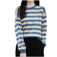 thumbnail image 1 of PNTUTB Women Striped Regular Long Sleeve Crew Neck Pullover Comfortable Undershirt for Fall Winter, 1 of 5