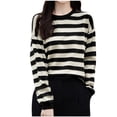 thumbnail image 1 of PNTUTB Women Striped Regular Long Sleeve Crew Neck Pullover Comfortable Undershirt for Fall Winter, 1 of 5
