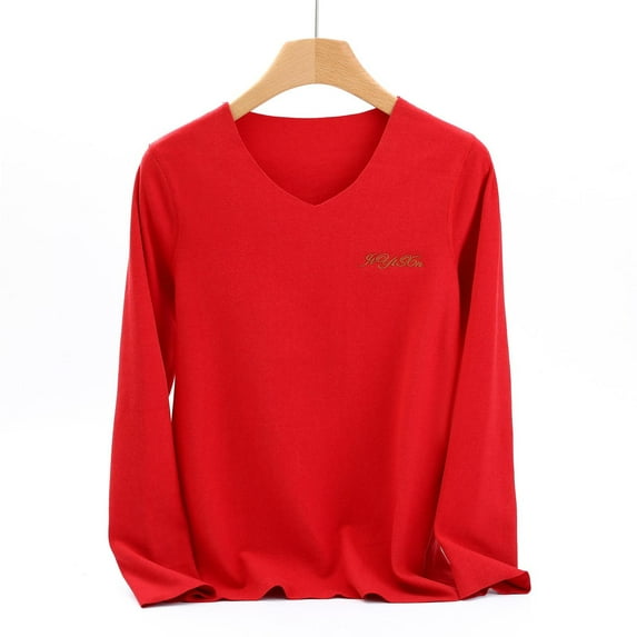 PNTUTB Women V Neck Long Sleeve Tops Lightweight Solid Color Casual Comfortable Base Layer Shirts