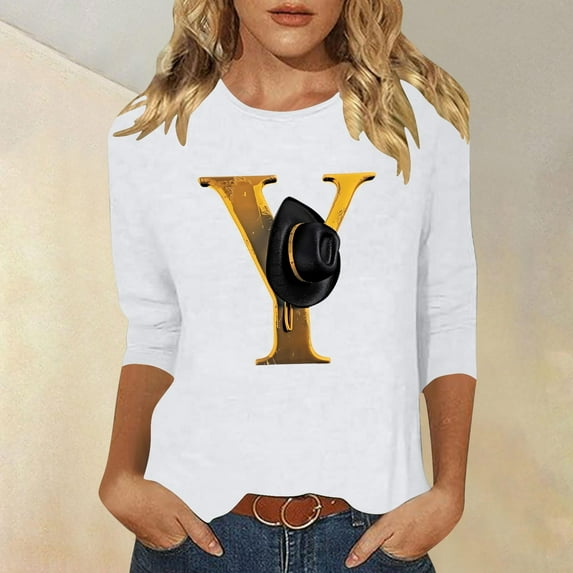 PNTUTB Women's 3/4 Sleeve Western Style Printed Casual T-shirt