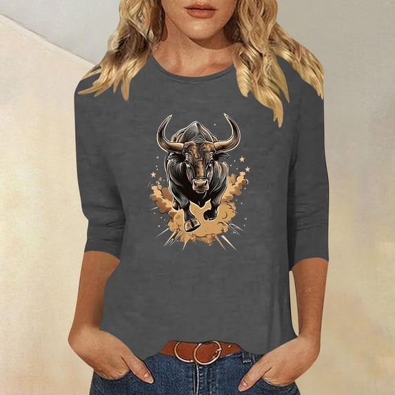 PNTUTB Women's 3/4 Sleeve Western Style Printed Casual T-shirt