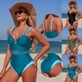 thumbnail image 1 of PNTUTB Women's Bathing Suit Fashionable Solid-Color Mesh-Paneled Tummy Control Halter-Neck Adjustable-Strap One-Piece Bikini Swimsuit, 1 of 6