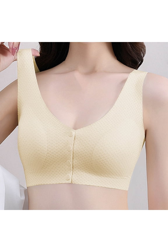 Women's Bra,Solid Mesh Plaid Plus Size Front-Closure Lightweight Breathable Comfort Wire-Free Zero Restriction Bra