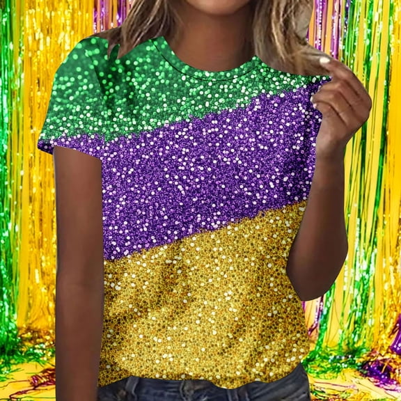 PNTUTB Women's Carnival Style Fashion Printed Comfortable Casual Loose Crew Neck Short Sleeve T Shirts