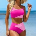 thumbnail image 1 of PNTUTB Women's Casual Color Block Halter Neck High Waisted Comfortable Two Piece Swimsuit Set, 1 of 6