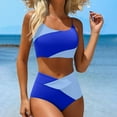 thumbnail image 1 of PNTUTB Women's Casual Color Block Halter Neck High Waisted Comfortable Two Piece Swimsuit Set, 1 of 6