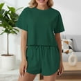 thumbnail image 1 of PNTUTB Women's Casual Comfort Solid Color Crew Neck Short Sleeve Elastic Waist Drawstring Shorts Two Piece Pajama Set, 1 of 6