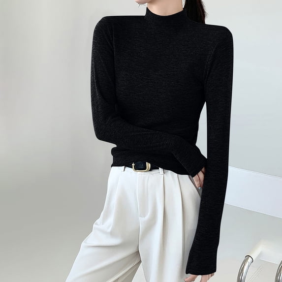 PNTUTB Women's Casual Crew Neck Long Sleeve Solid Color Versatile Soft Lightweight Slim Base Layer Top