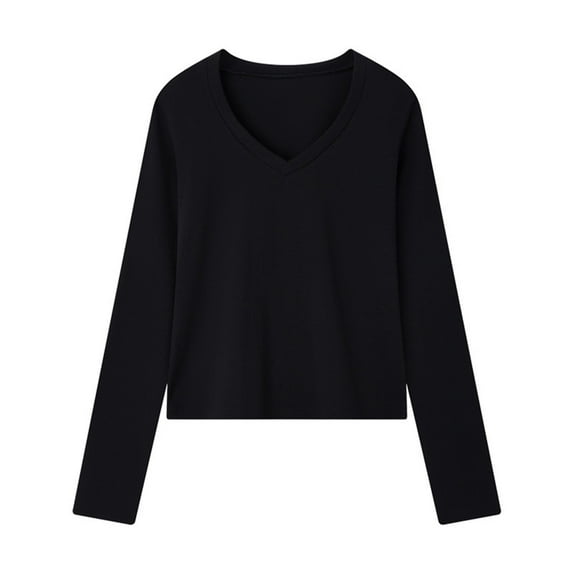 PNTUTB Women's Casual Fashion Solid Color V-Neck Long Sleeve Oversized Comfortable Top